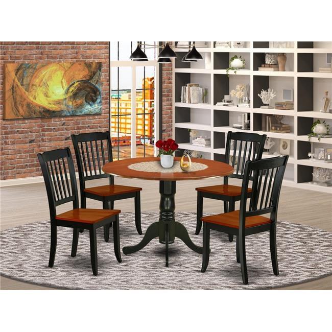 East West Furniture Dublin 5-piece Dining Set with Round Table in Black/Cherry