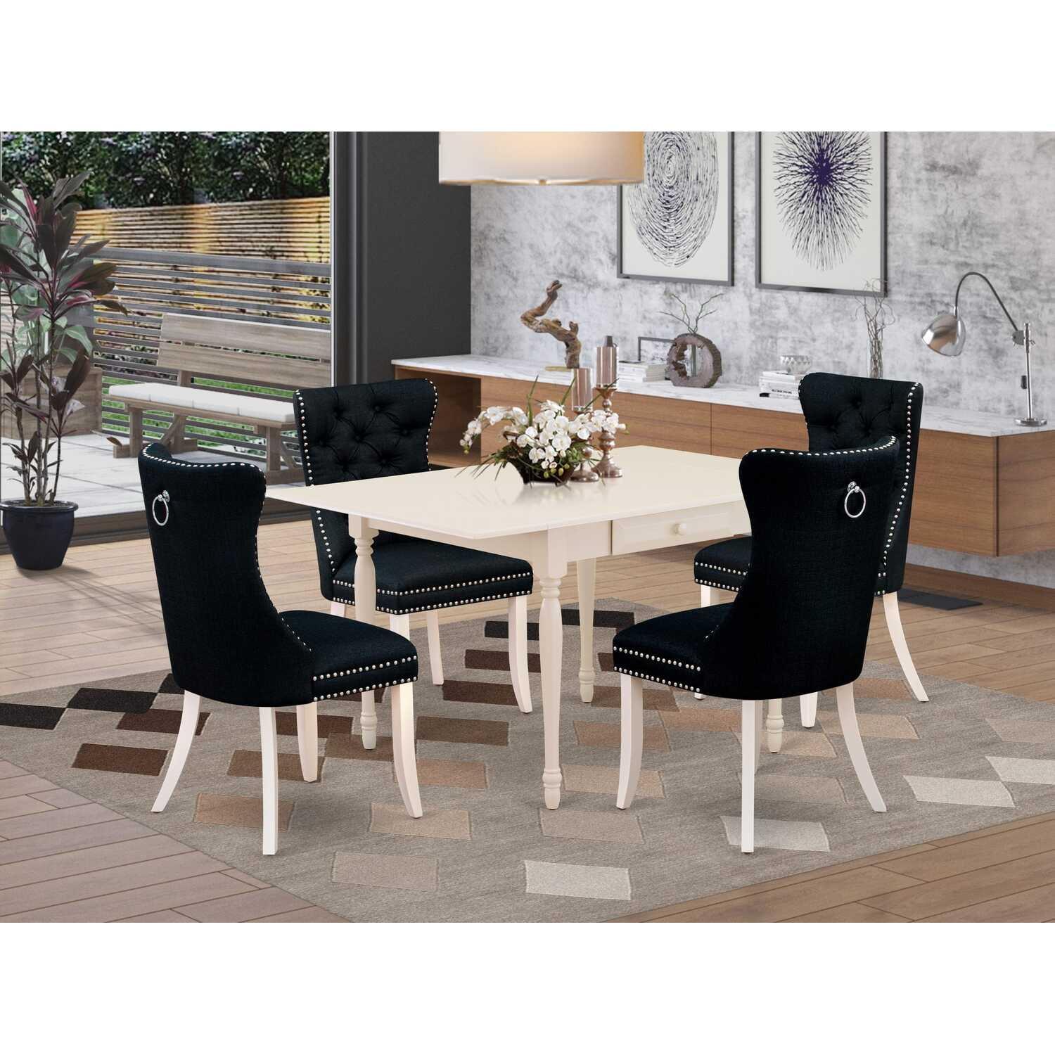 East West Furniture 5 Piece Dining Table Set Consists of a Rectangle Solid Wood Table with Dropleaf