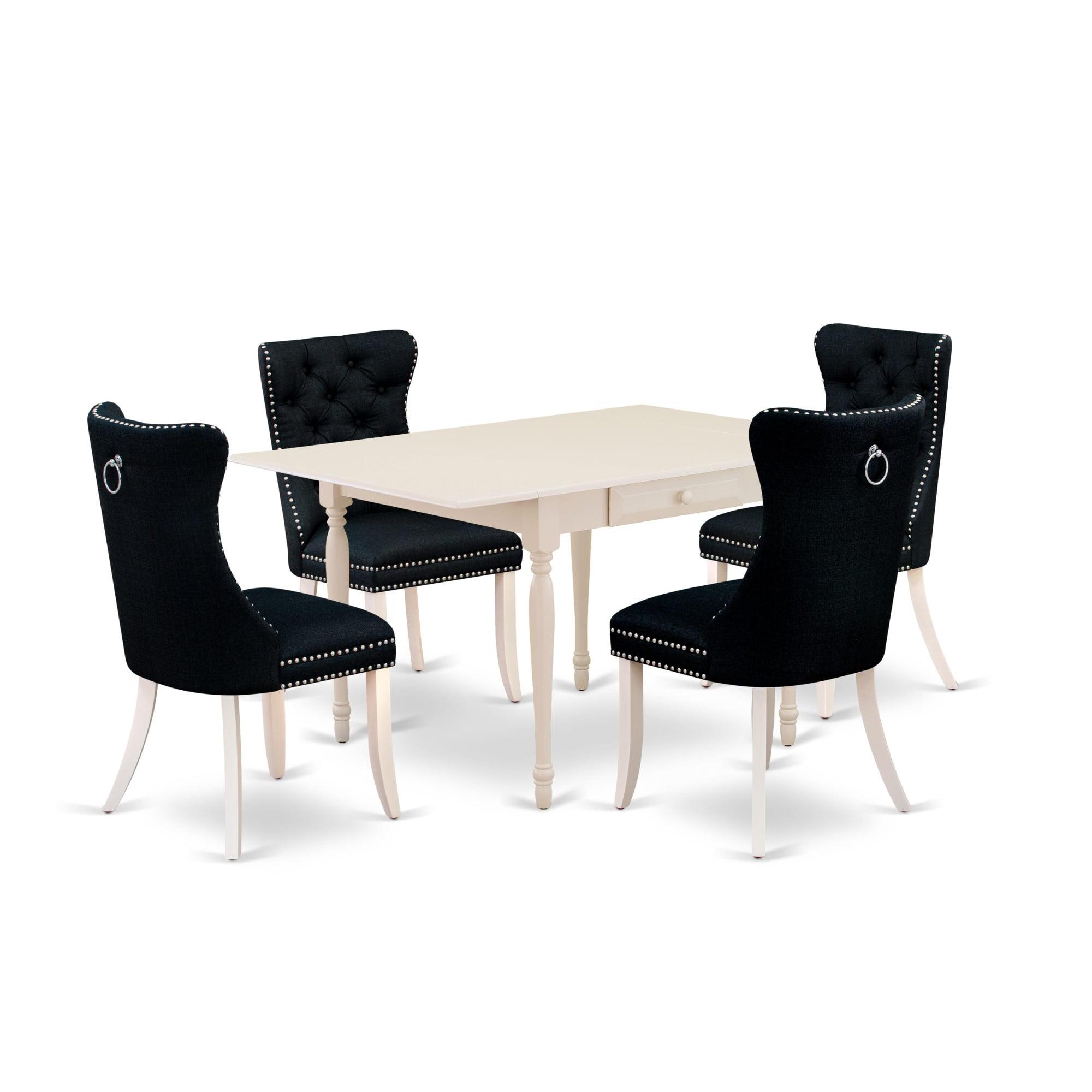 East West Furniture 5 Piece Dining Table Set Consists of a Rectangle Solid Wood Table with Dropleaf