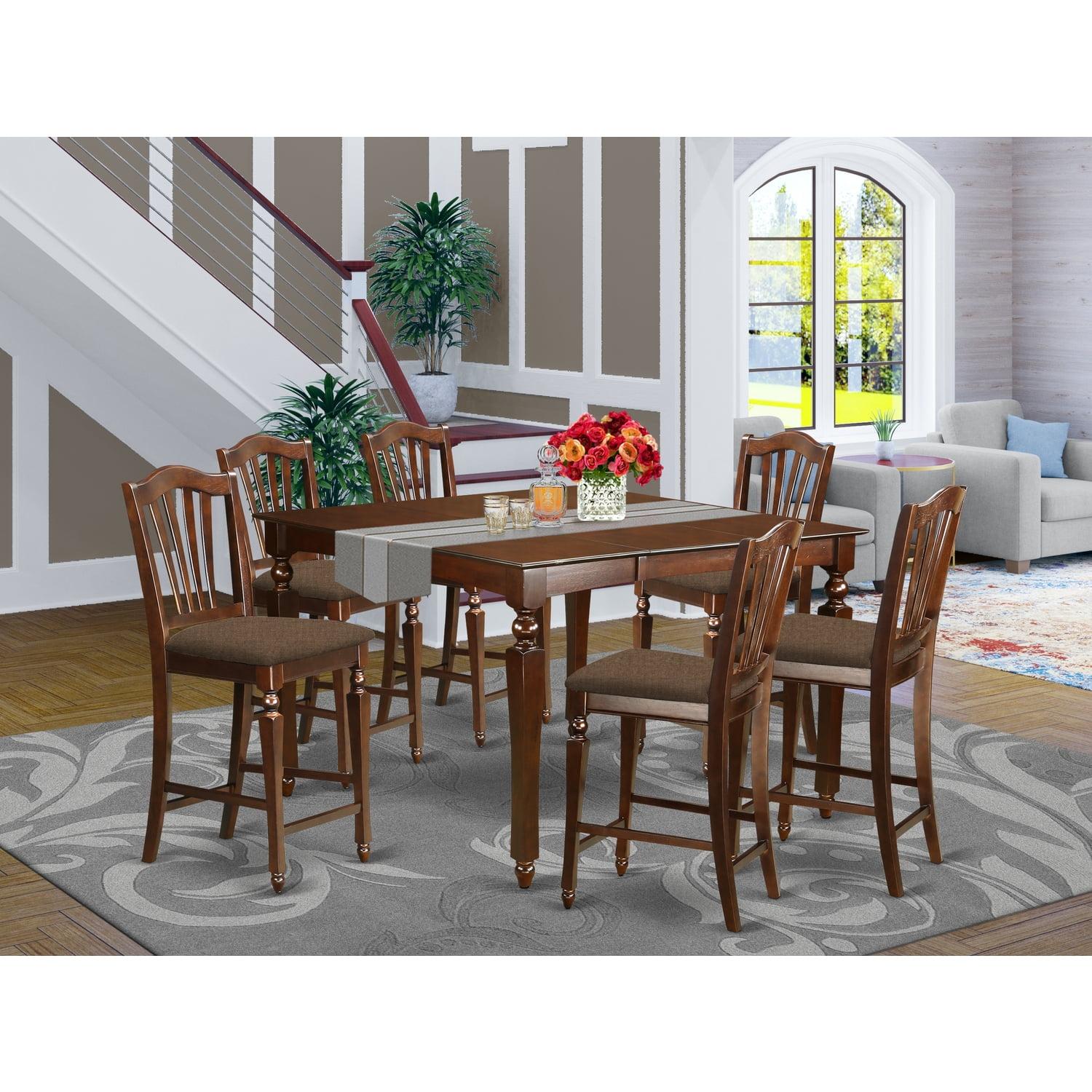 East West Furniture  7 Piece Counter Height Dining Set- a Square Dining Room Table and 6 Modern Chairs, Mahogany (Seat Options) CHEL7-MAH-C