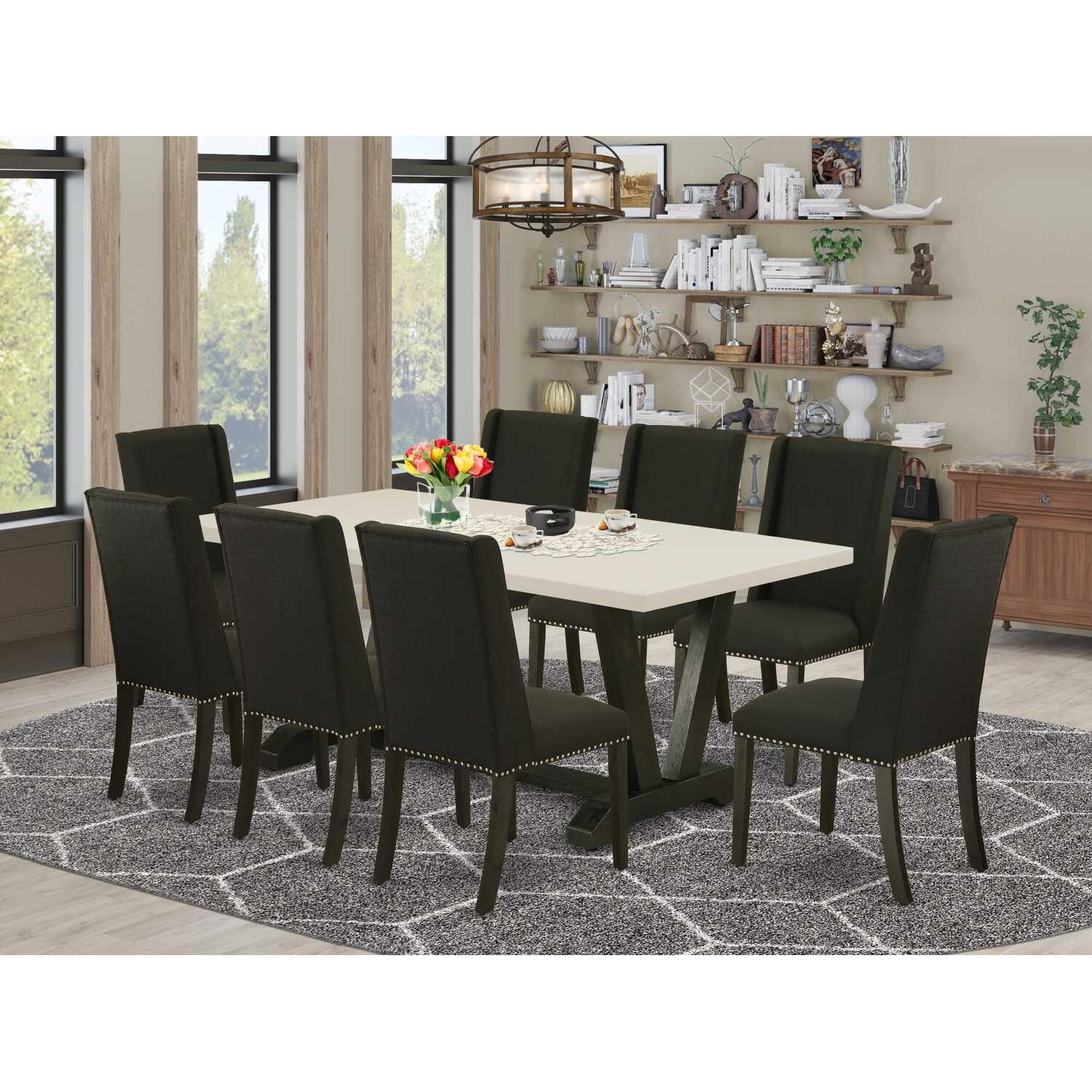 Mahogany and Light Tan 9-Piece Dining Set with Rectangular Table