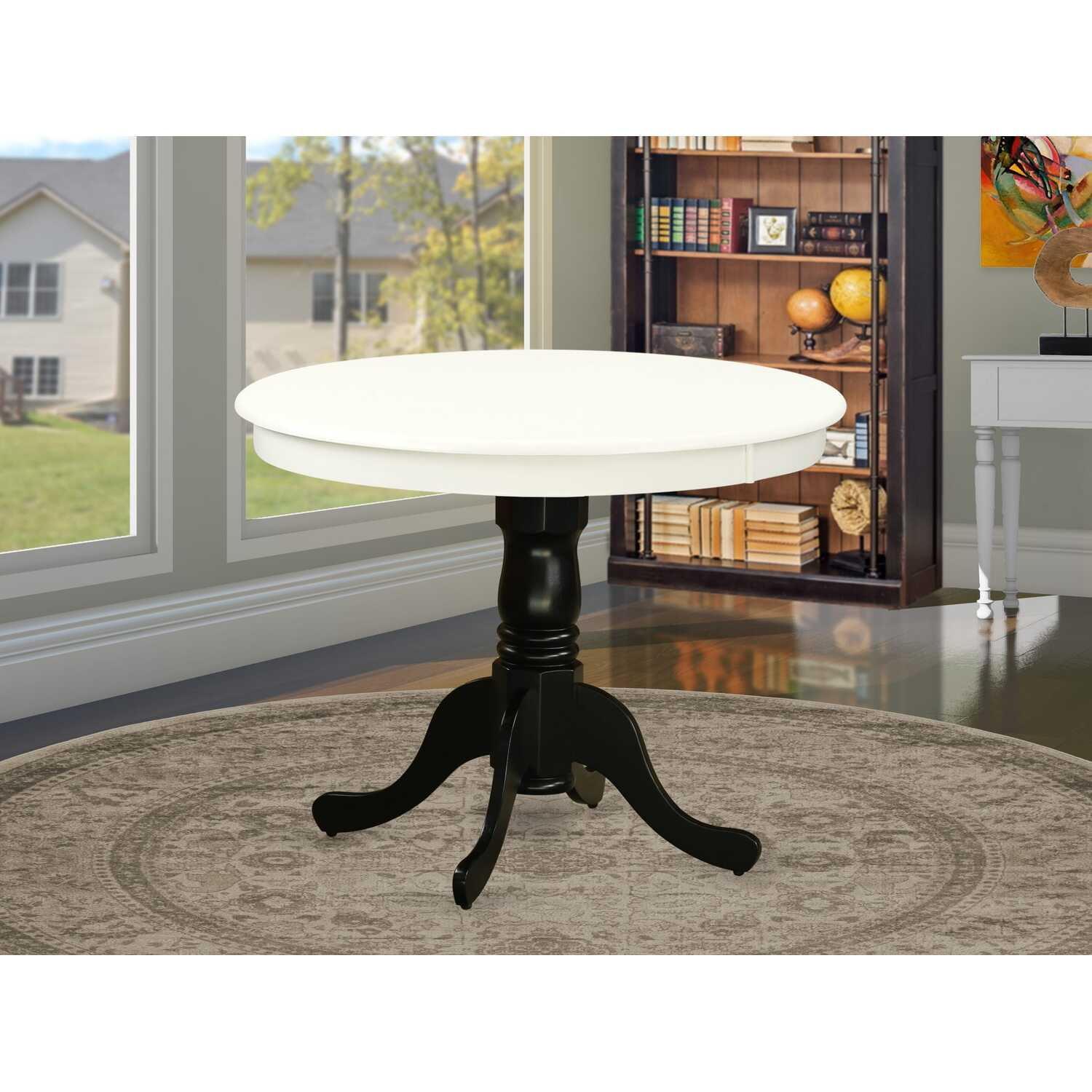 36 in. Antique Round Dining Table - Linen White & Black