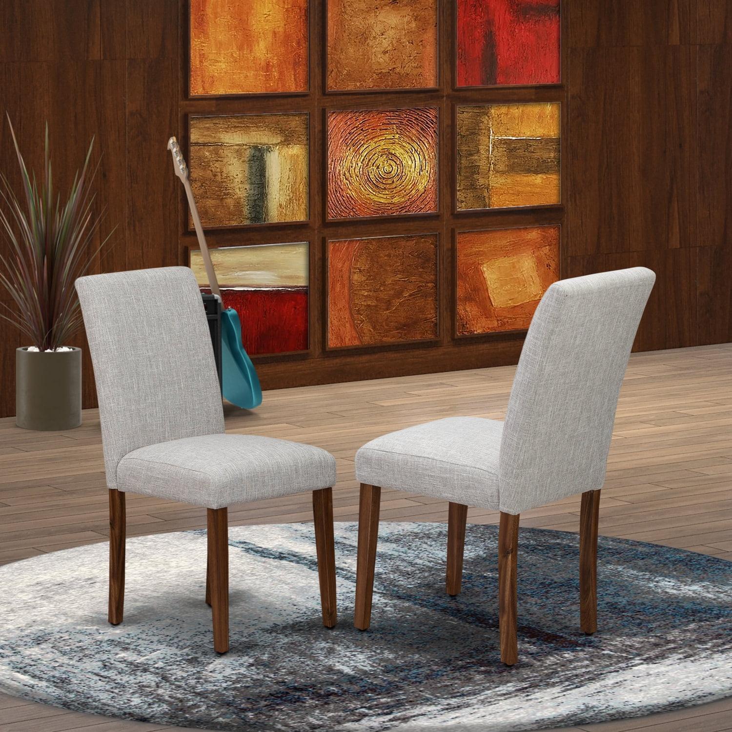 East West Furniture Abbott 35" Linen Dining Chairs in Natural/Gray (Set of 2)