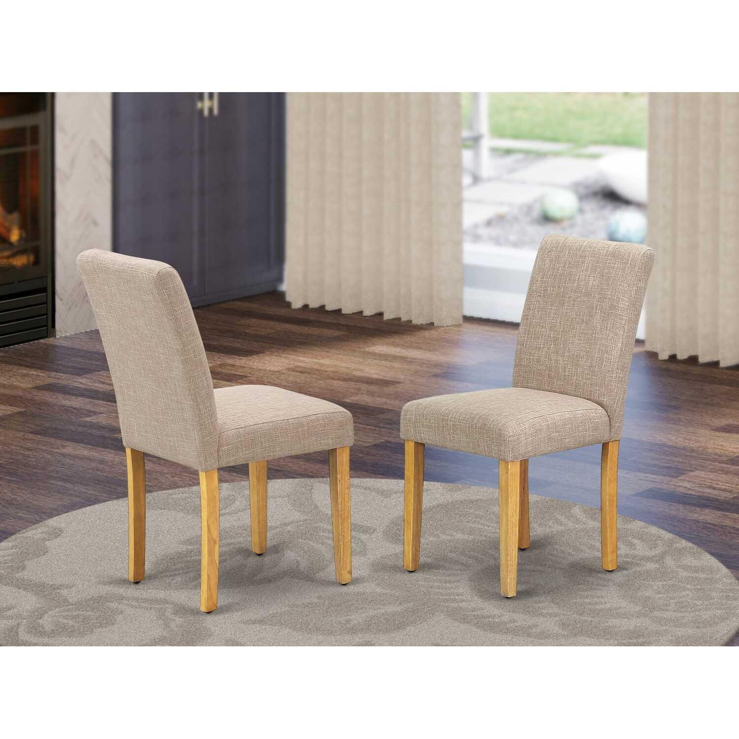 East West Furniture Abbott 35" Linen Dining Chairs in Oak/Beige (Set of 2)