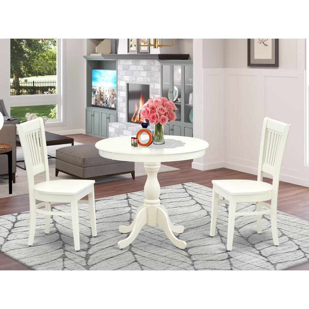 Linen White 3-Piece Round Dining Set with Slatted Back Chairs