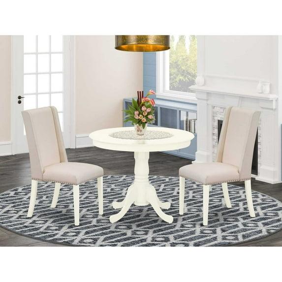 East West Furniture Antique 3-piece Dining Set with Fabric Seat in Linen White