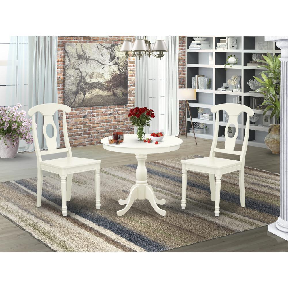 Linen White 3-Piece Round Pedestal Dining Set