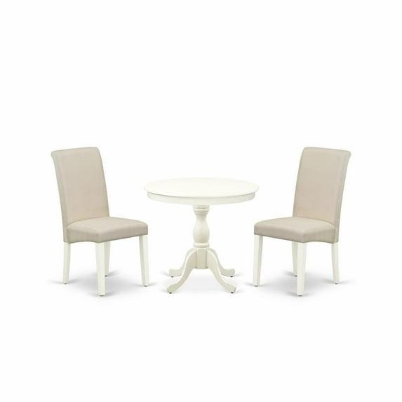 East West Furniture Antique 3-piece Wood Dining Table and Chair Set in White