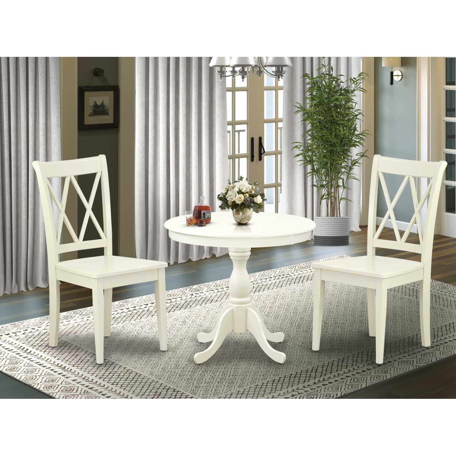 Linen White 36" Rubber Wood Pedestal Dining Set