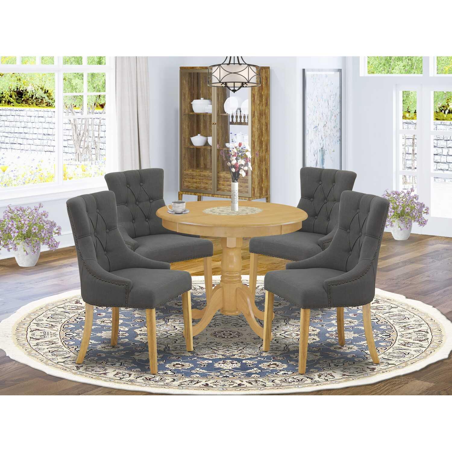 East West Furniture Antique 5-piece Wood Dining Set in Oak/Dark Gotham Gray