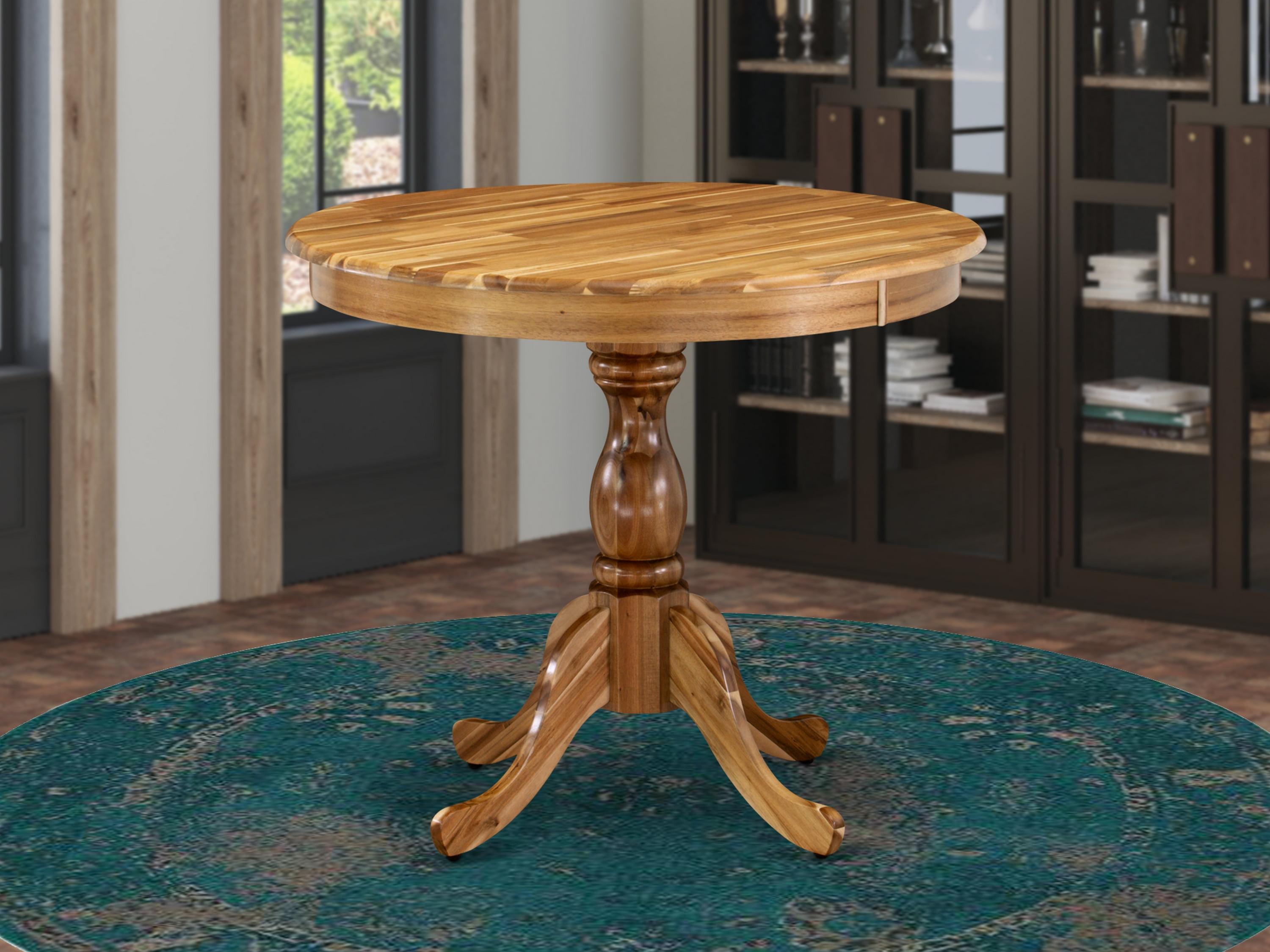 Natural Acacia Round Pedestal Dining Table 36" Diameter