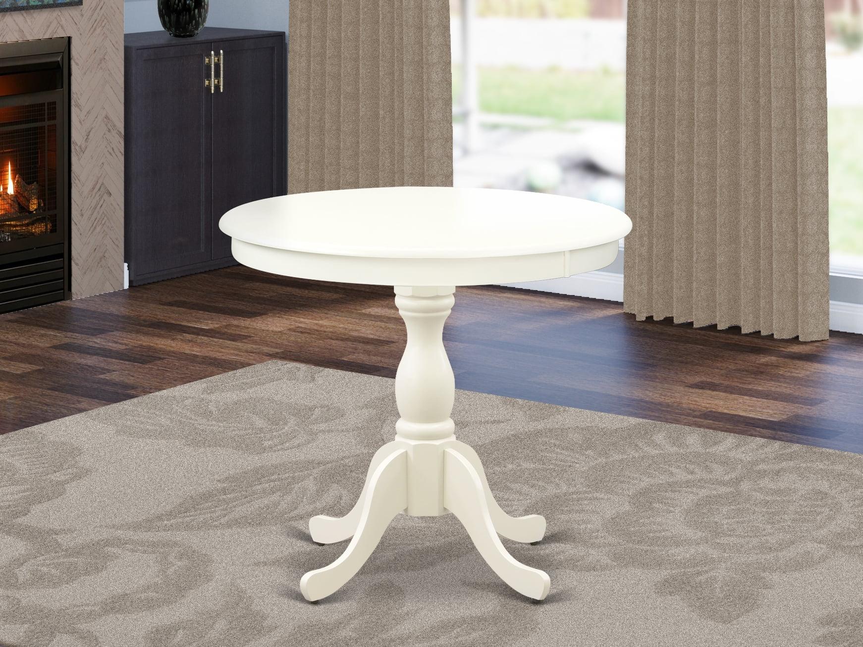 Contemporary Round Oak Pedestal Dining Table in Linen White