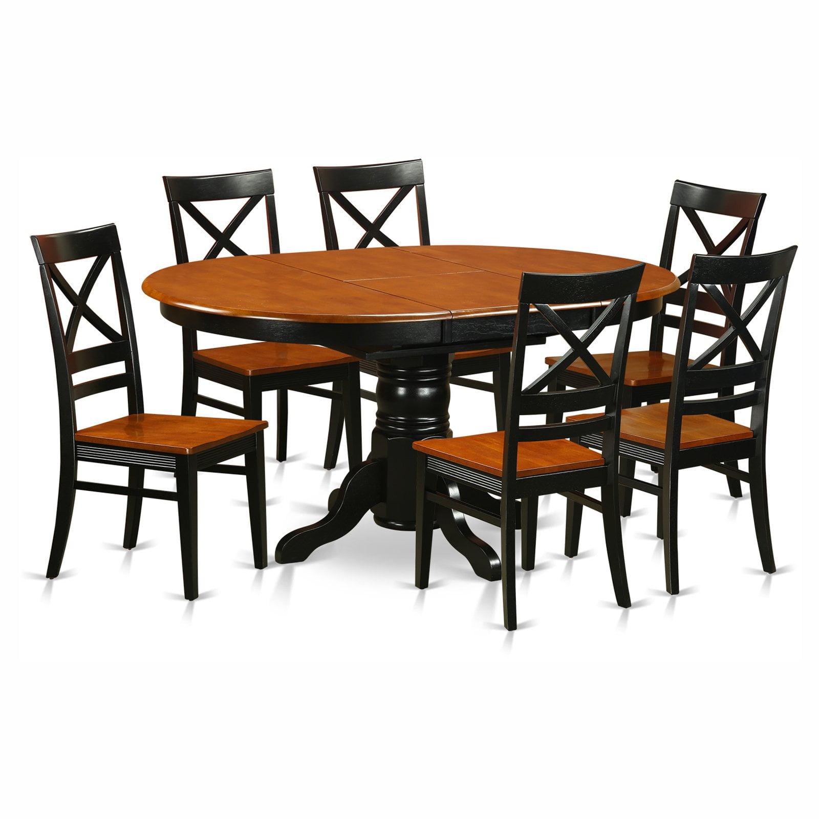 Cherry and Black Oval Pedestal Dining Table Set with 6 Chairs