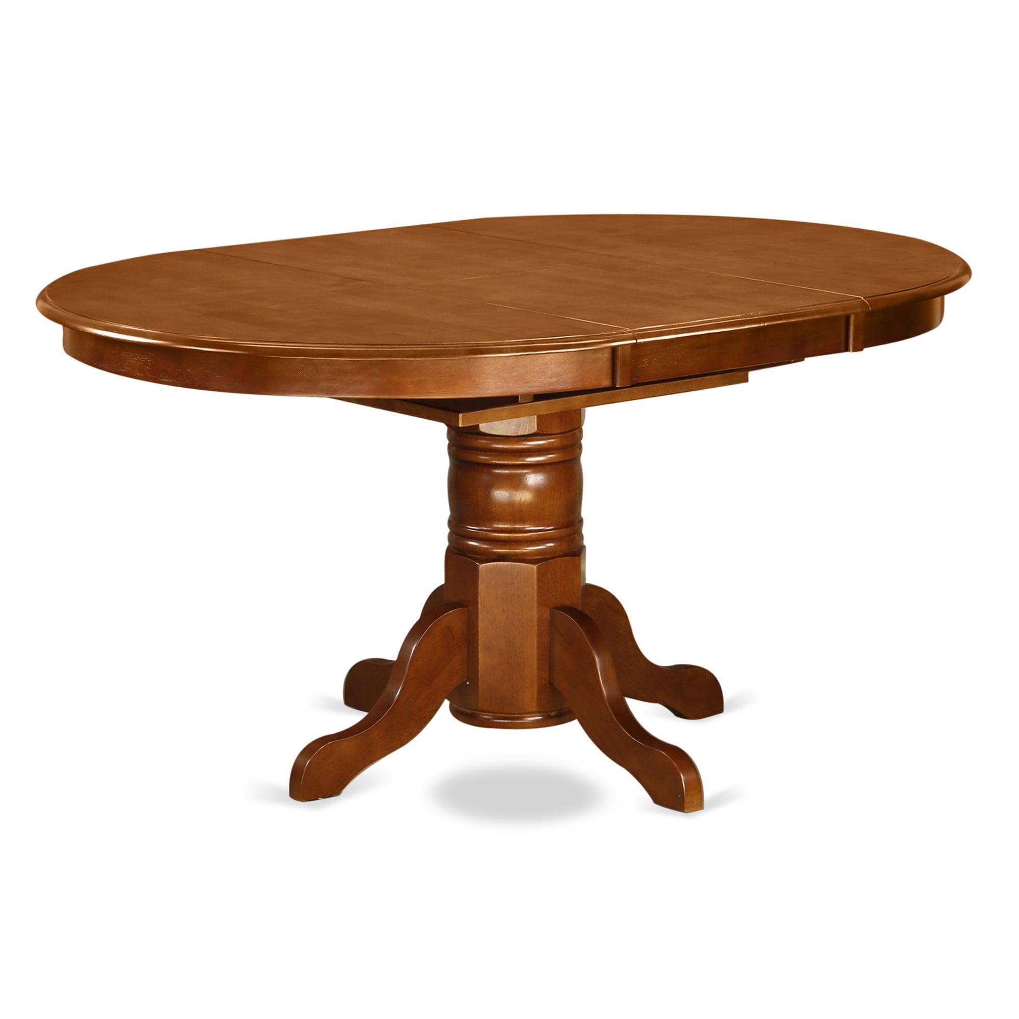 East West Furniture Avon 7-Piece Dining Set with Leather Seat in Saddle Brown