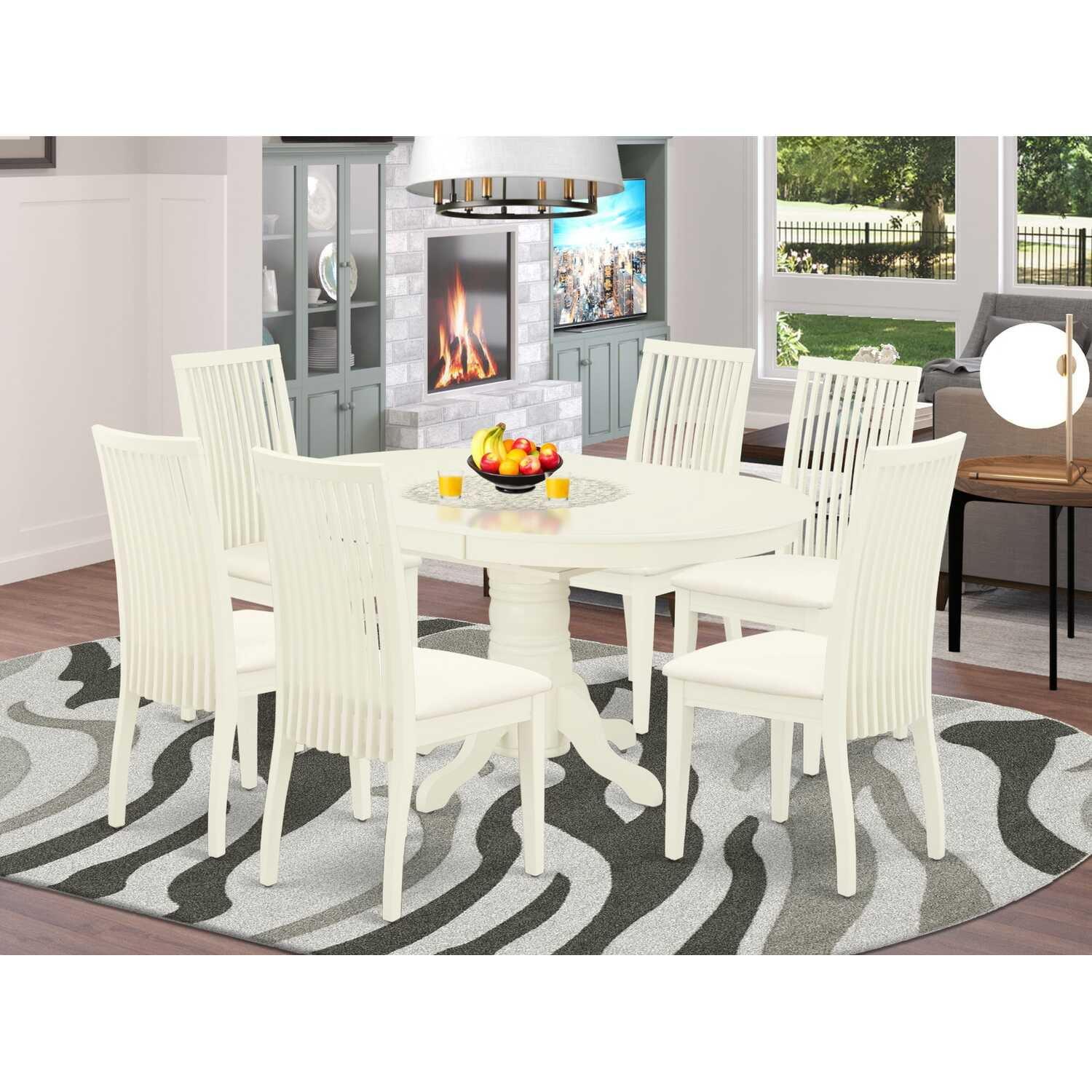 Linen White Oval Dining Table with 6 Chairs