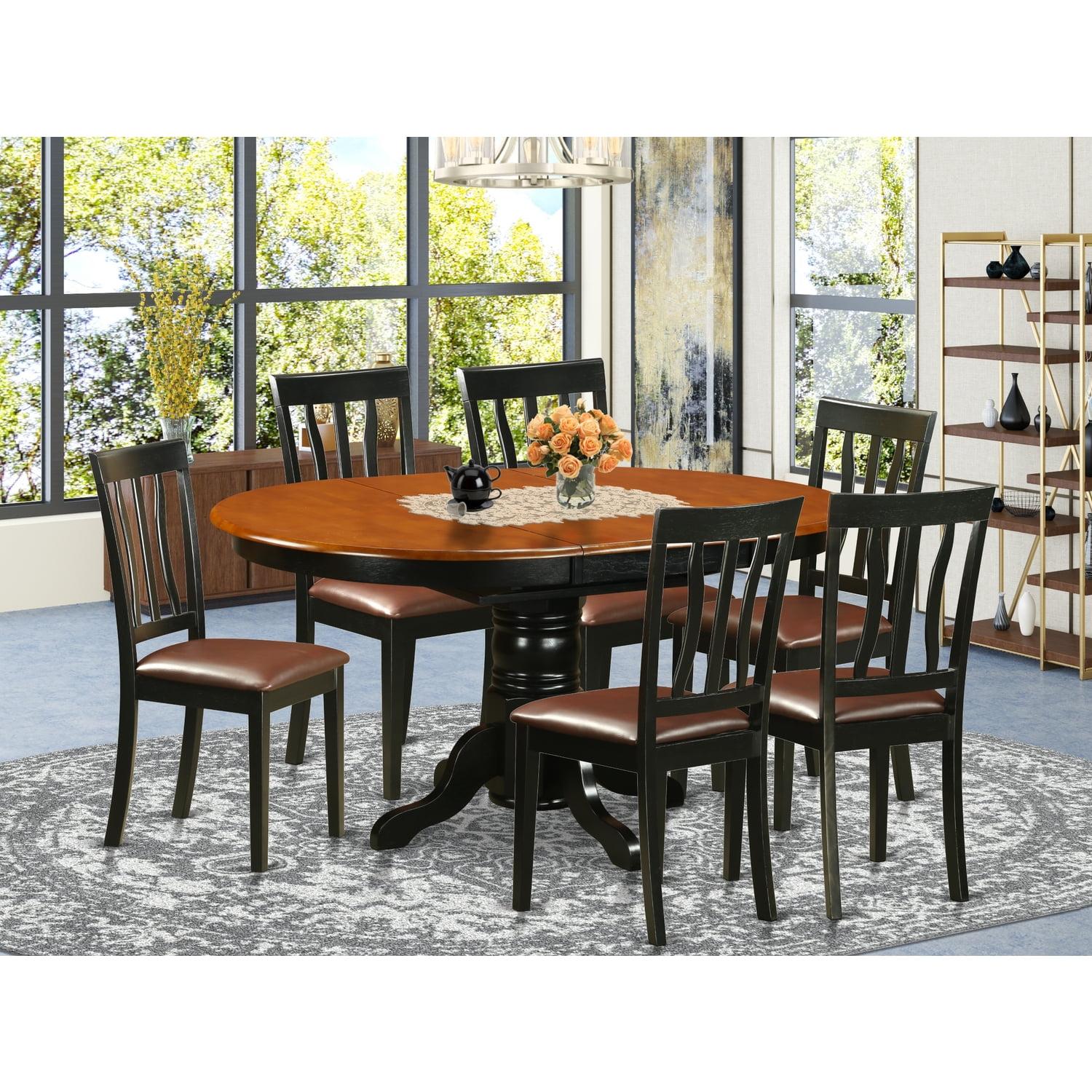 Black and Cherry 7-Piece Round Pedestal Dining Set with Slat Back Chairs