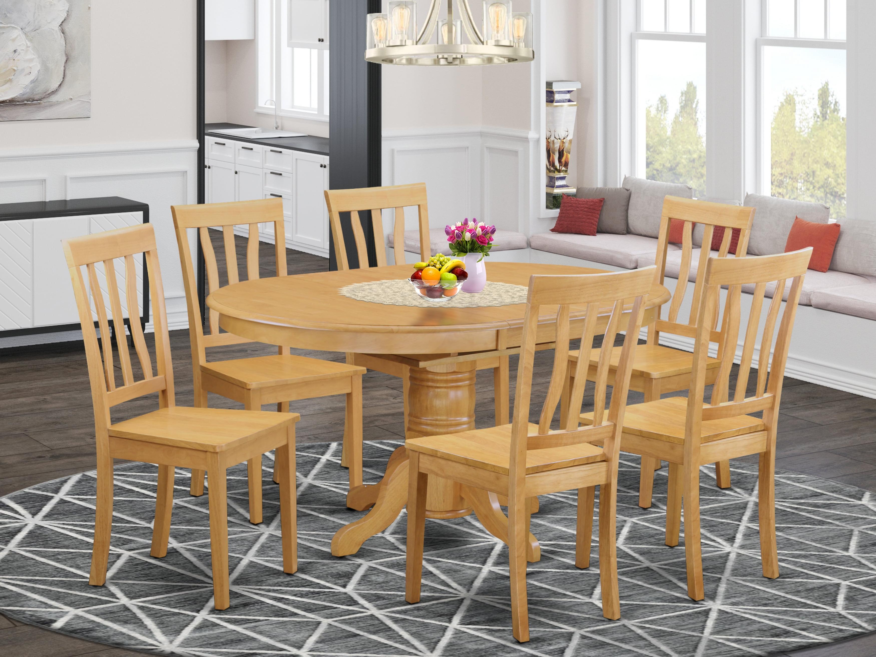 Natural Oak Finish 7-Piece Oval Dining Set with Lattice Back Chairs