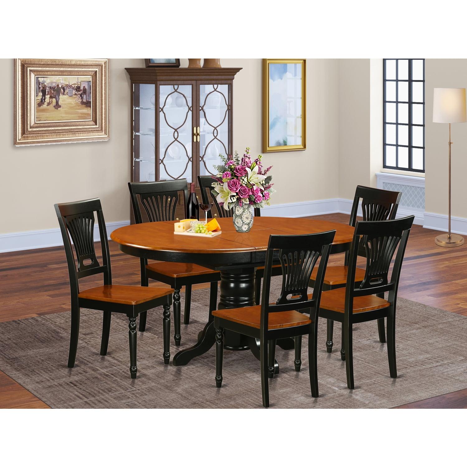 Cherry and Black Oval Wood Dining Set with 6 High Back Chairs