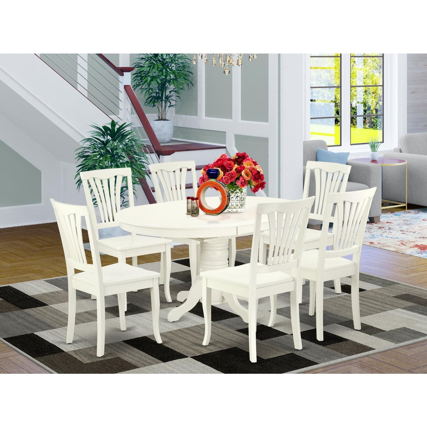 Linen White Oval Pedestal Dining Table Set with 6 Chairs