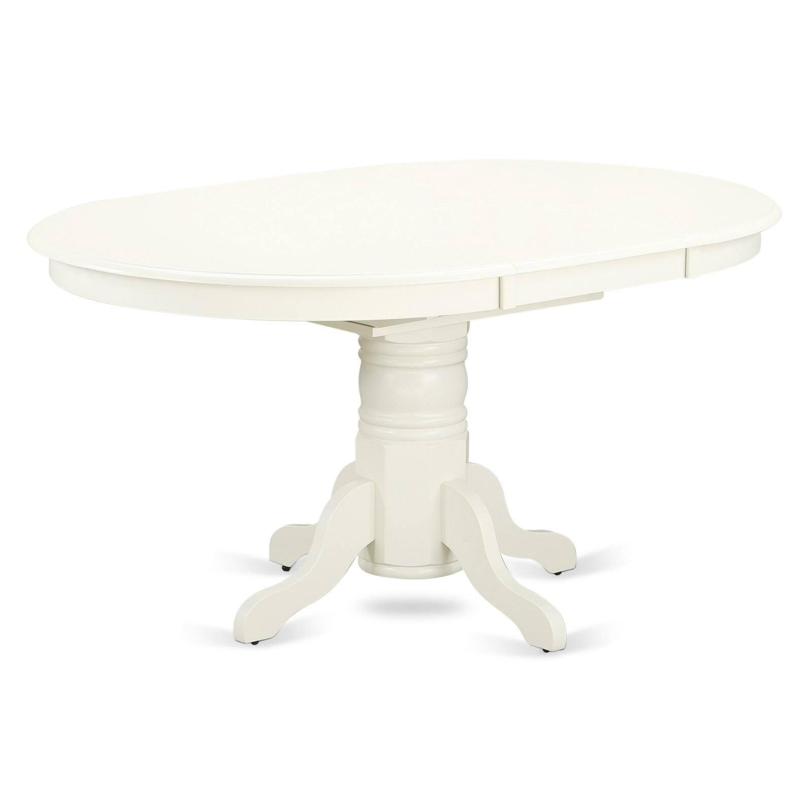 Linen White Round Pedestal Wood Dining Table with Extendable Leaf