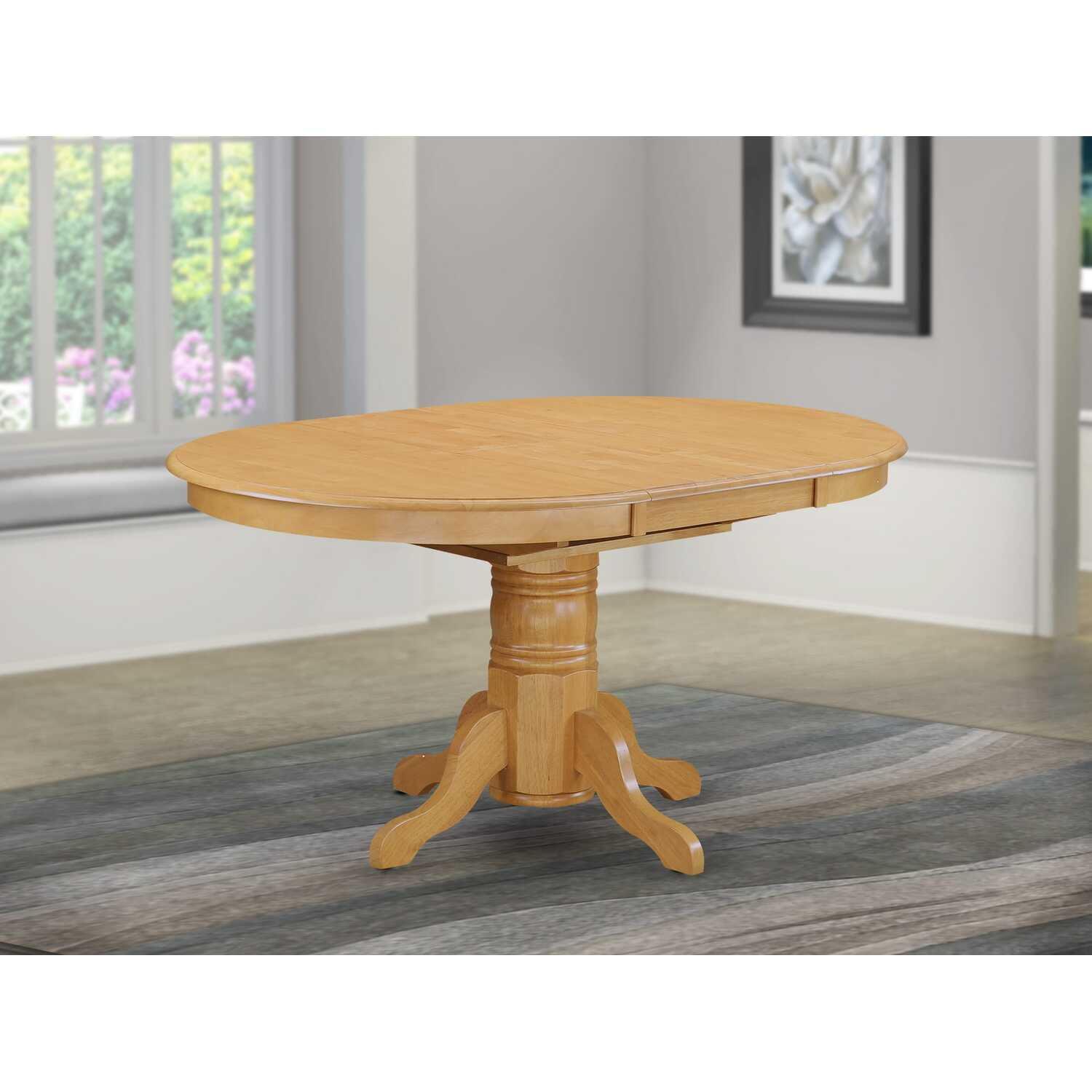 East West Furniture AVT-OAK-TP a Pedestal Oval Table with 18" Butterfly leaf, Oak