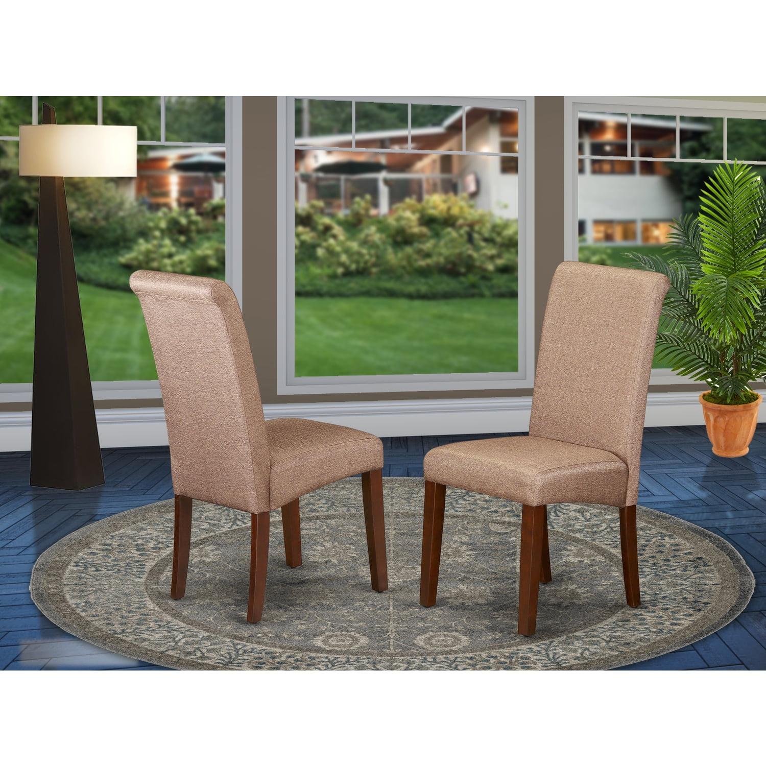 Elegant Brown Linen and Mahogany Wood High Parsons Side Chair