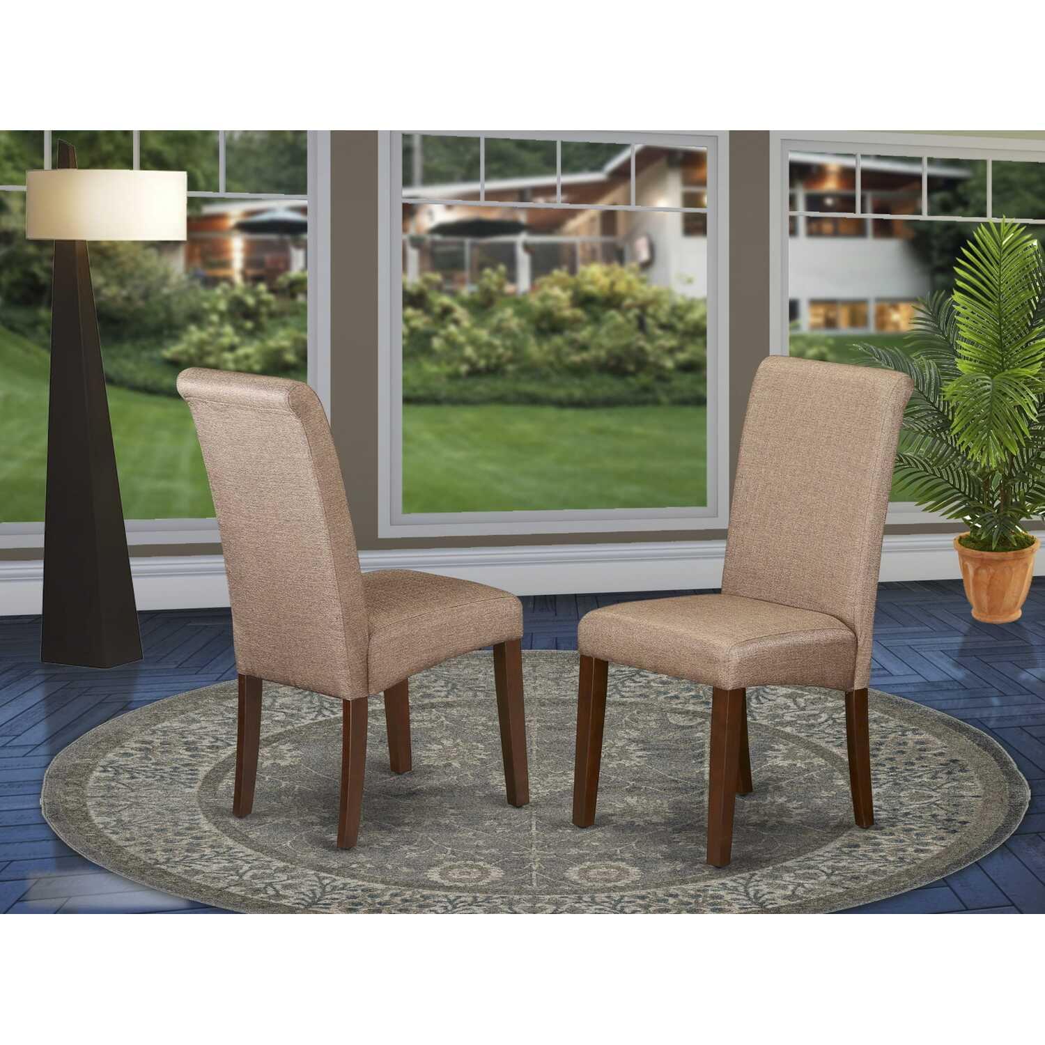 East West Furniture Barry 42" Wood Dining Chairs in Mahogany/Brown (Set of 2)