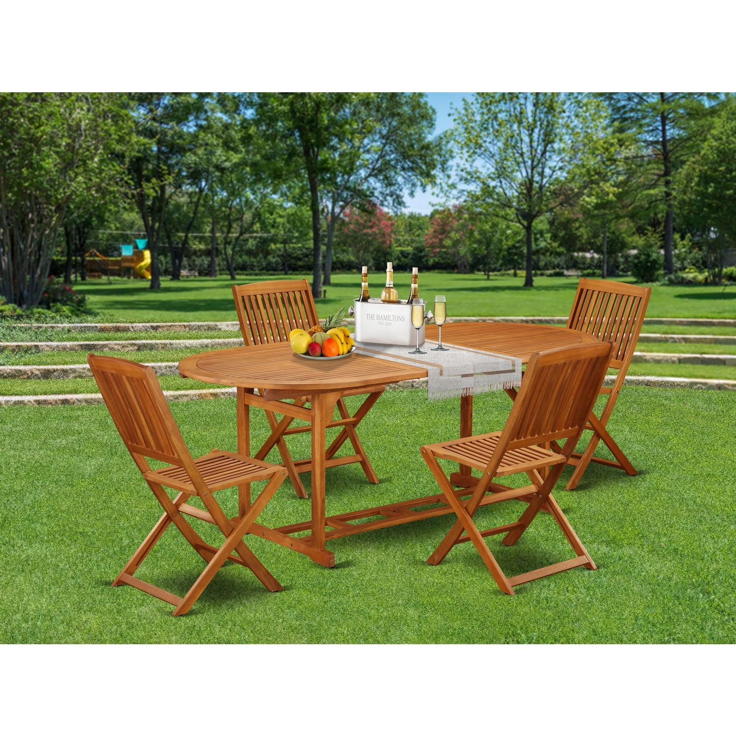 Natural Oil 4-Person Rubberwood Patio Dining Set