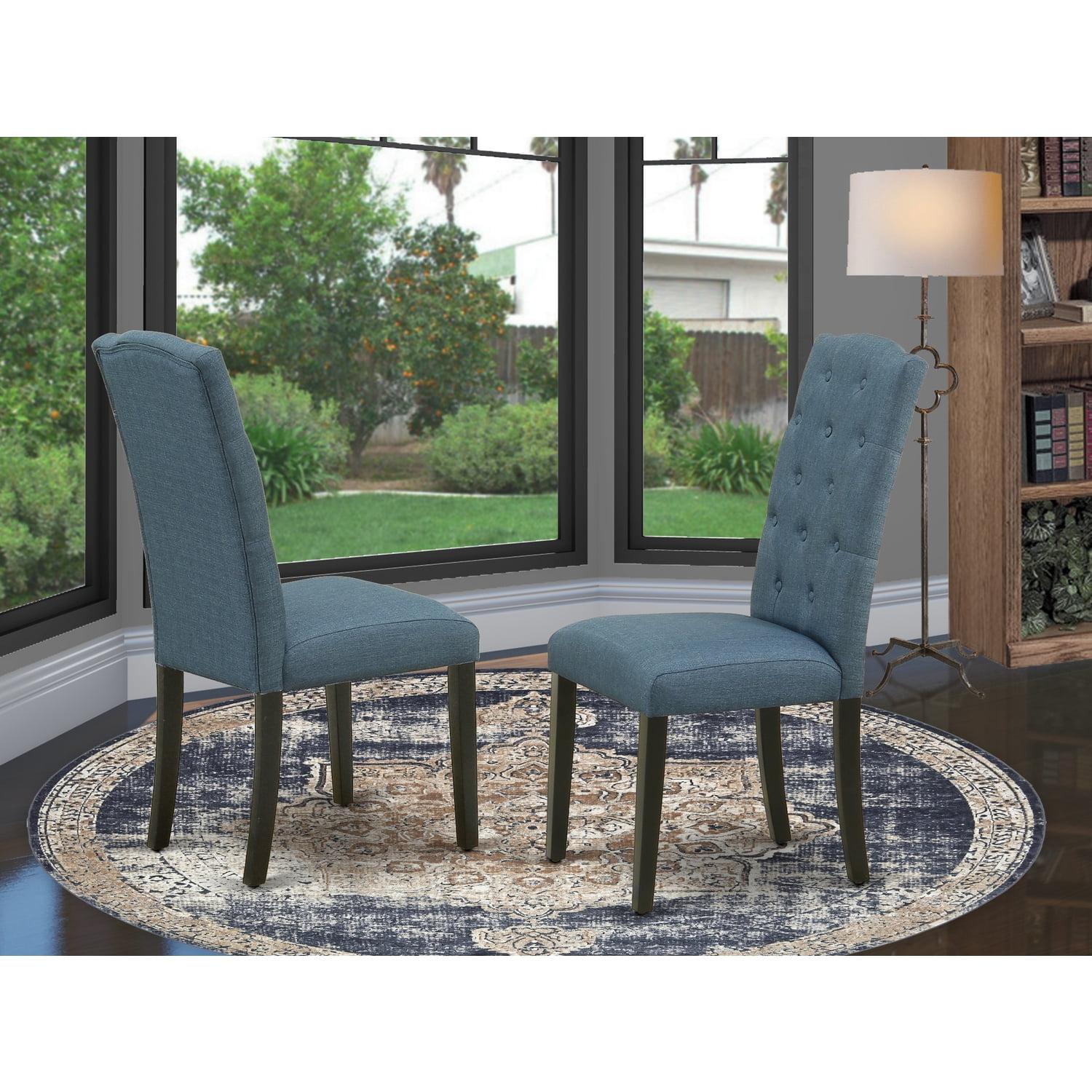 Celina Blue Linen Upholstered Parsons Side Chair with Black Legs - Set of 2