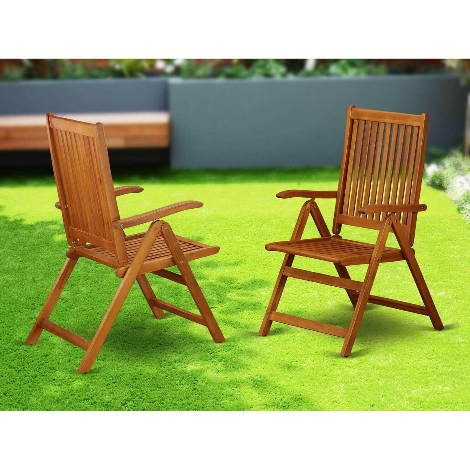 East West Furniture Celina Wood Patio Dining Chairs in Natural Oil (Set of 2)