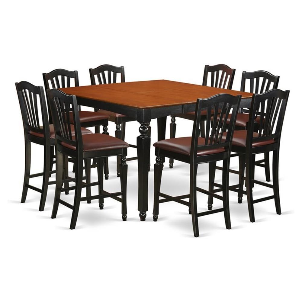 Chelsea 9-Piece Black and Cherry Wood Counter Height Dining Set