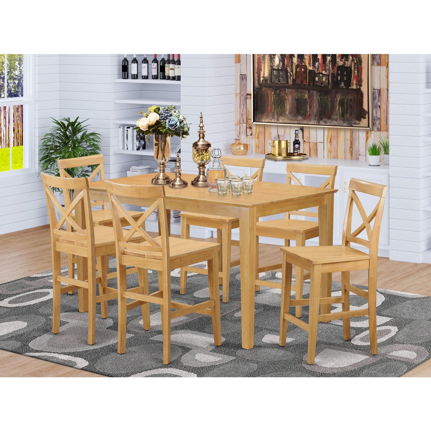 East West Furniture  Counter Height Top Table & 6 Dinette Chairs - Oak