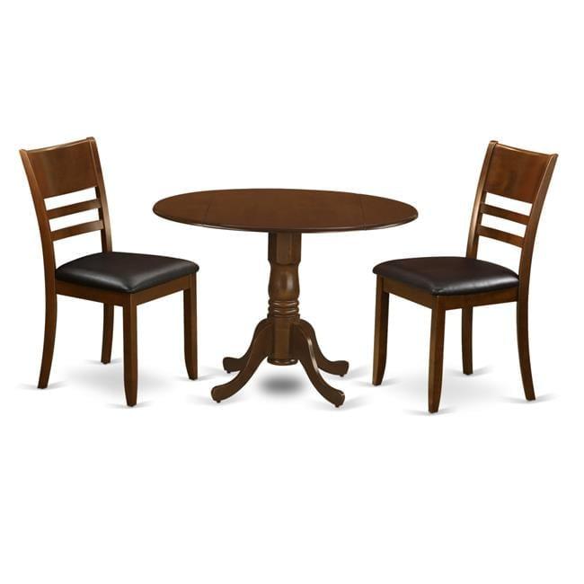 East West Furniture  Dublin Kitchen Table with Two Drop - Leaf & Two Leather Chairs, Espresso - 9 in. - 3 Piece