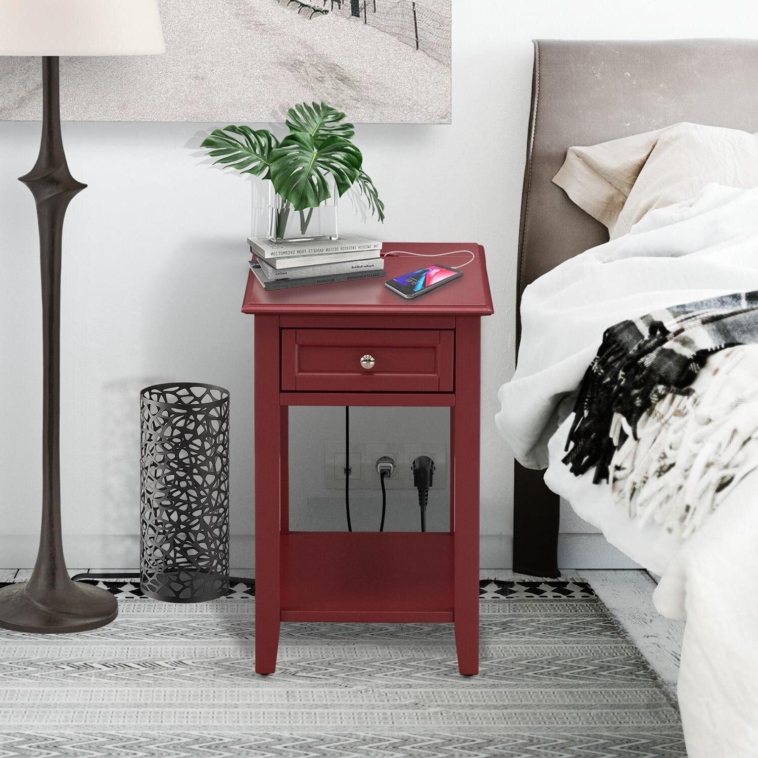 Burgundy Red 24" Wood Nightstand with Drawer