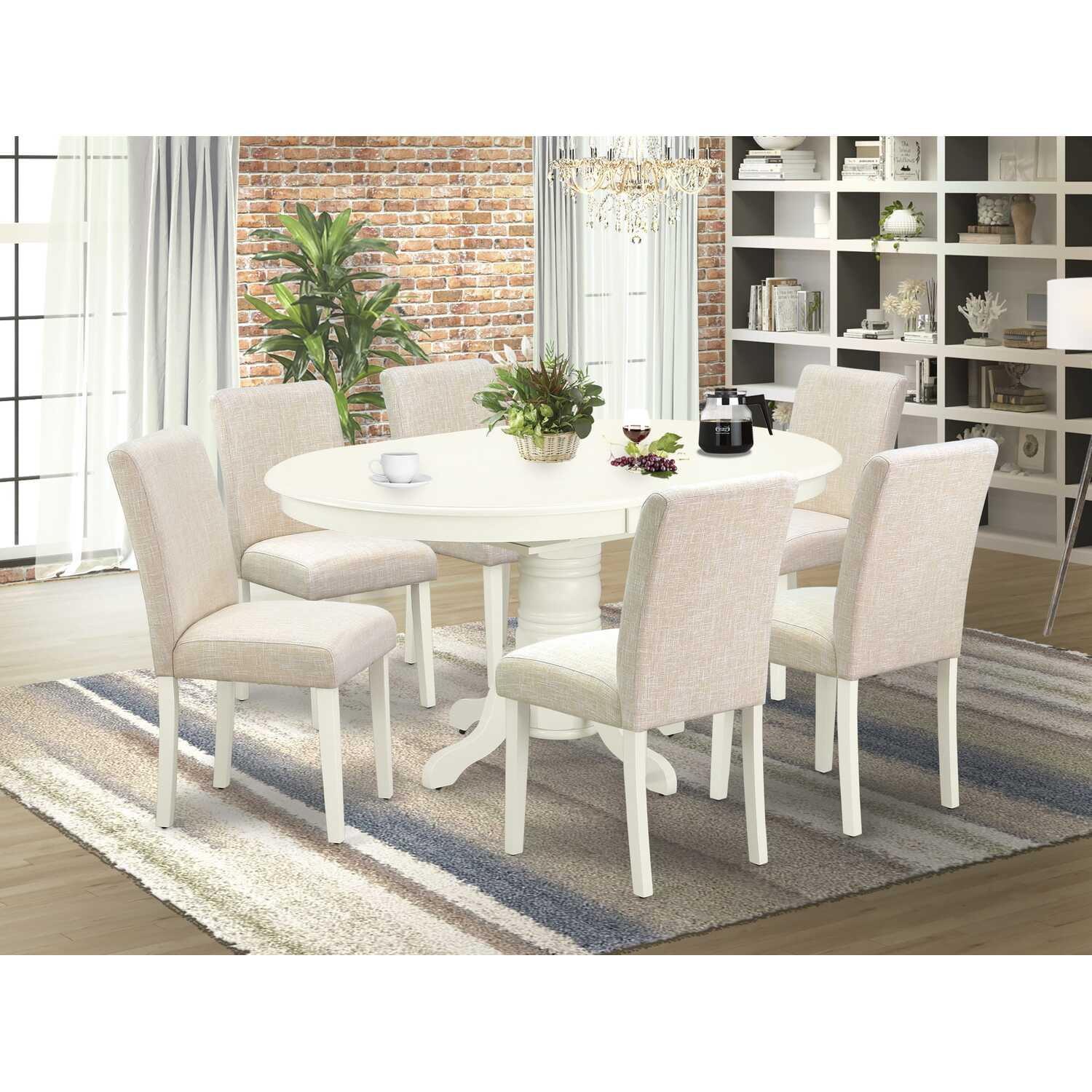 East West Furniture Dining Room Set Linen White, AVAB7-LWH-02