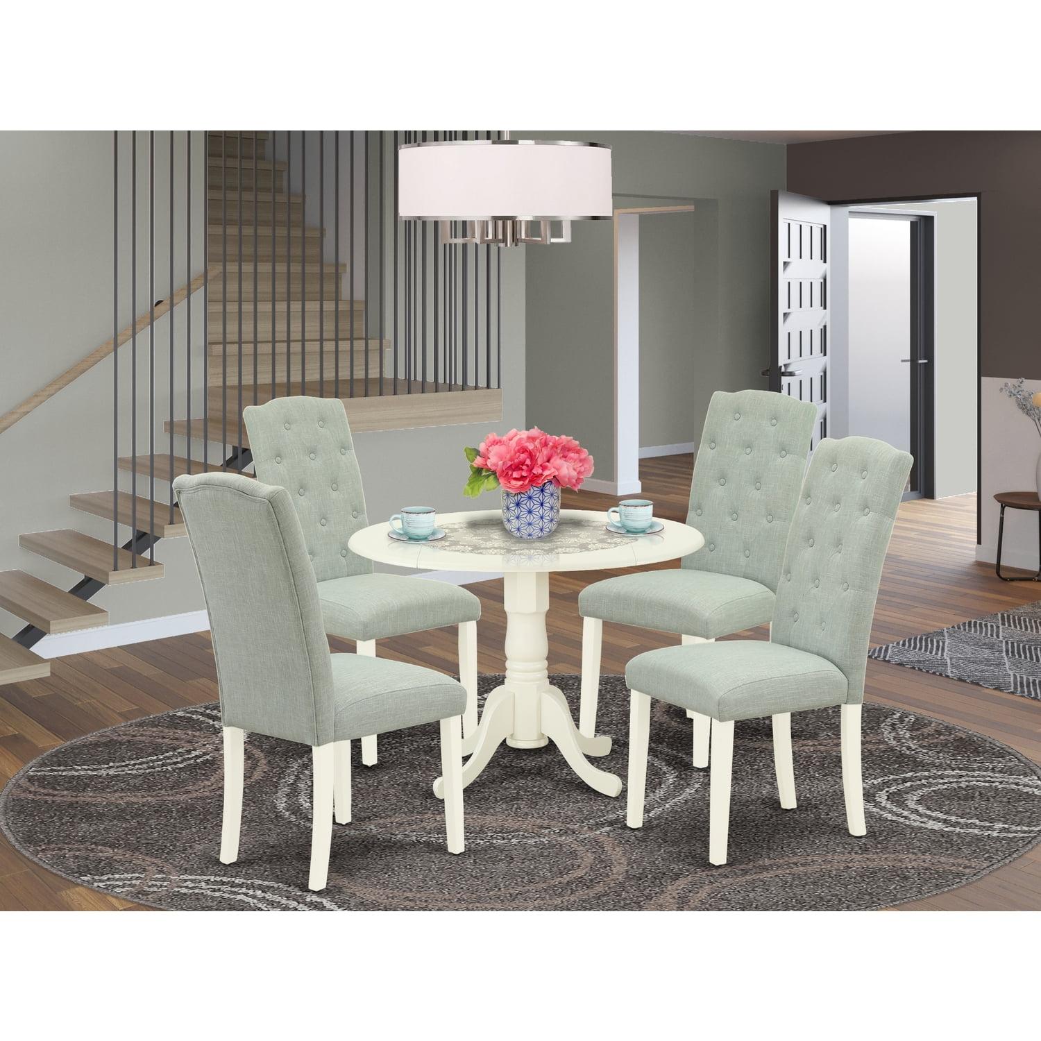 Linen White and Baby Blue 5-Piece Dining Set with Round Table