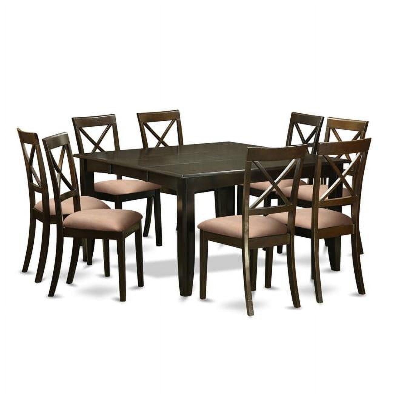 Cappuccino 54" Rectangular Wood Dining Set with 8 Linen Chairs