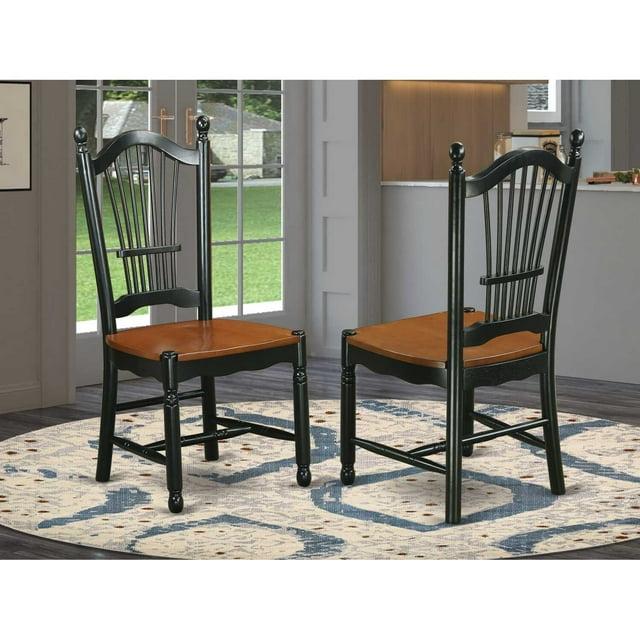 East West Furniture DOC-BCH-W Dover Dining Room Chairs With Wood Seat - Finished in Black and Cherry - Set of 2