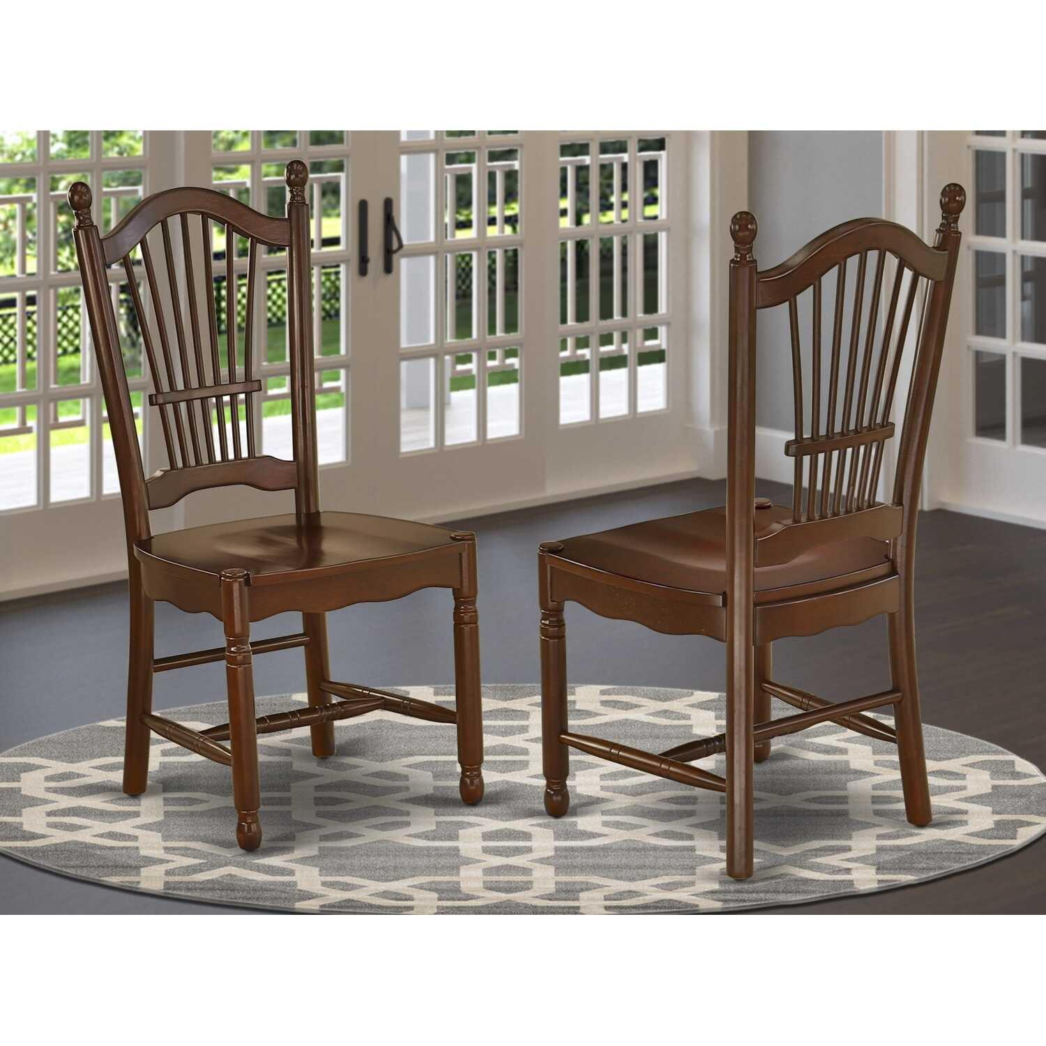 East West Furniture Dover 11" Wood Dining Chairs in Mahogany (Set of 2)