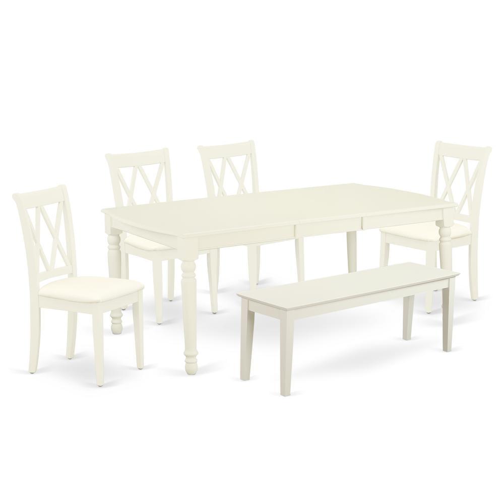 Linen White 6-Piece Dining Set with Cross Back Chairs and Bench