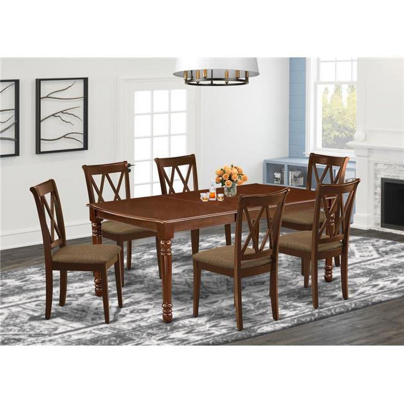 Mahogany 60" Rectangular Dining Set with Linen-Seated Chairs