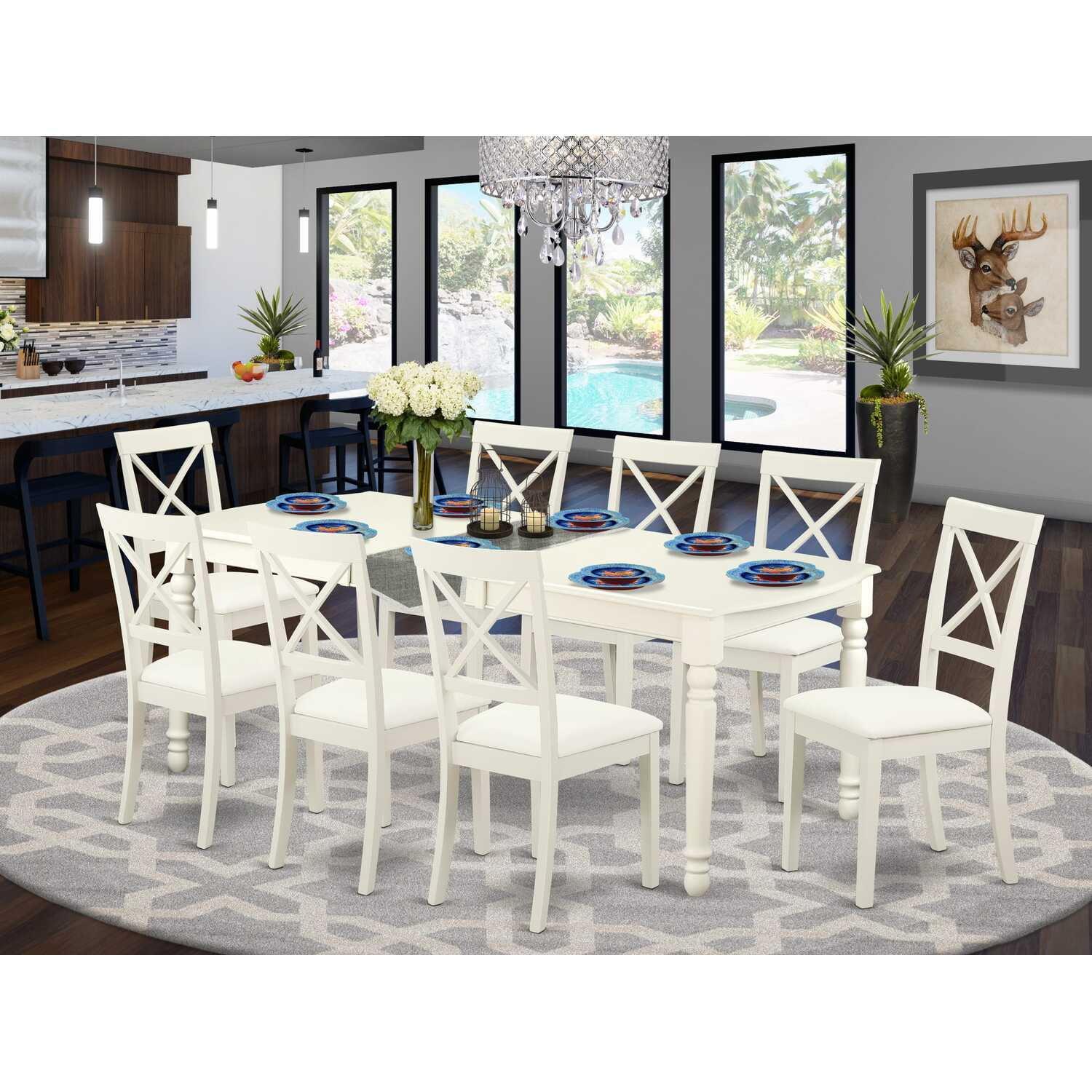 East West Furniture Dining Room Set Linen White, DOBO9-LWH-LC