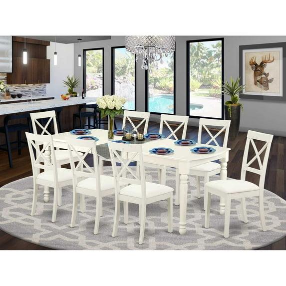 East West Furniture Dining Room Set Linen White, DOBO9-LWH-LC