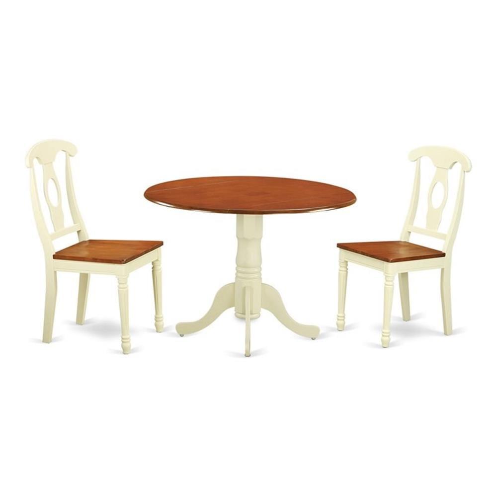 East West Furniture Dublin 3-piece Dining Set with Solid Pedestal in Cream