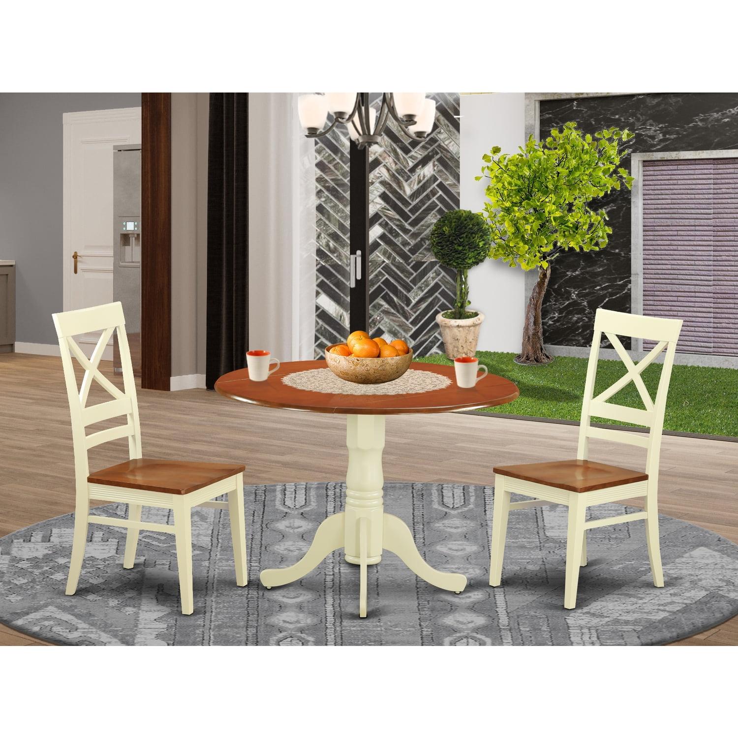 East West Furniture Dublin 3-piece Dining Table and Chairs in Buttermilk/Cherry