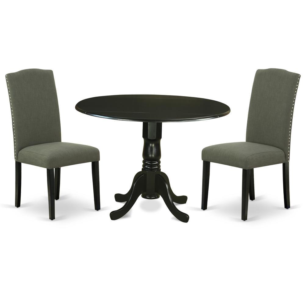 Modern Gotham Grey Linen and Black Rubberwood 3-Piece Dining Set