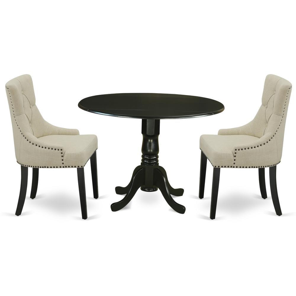 East West Furniture Dublin 3-piece Wood Dining Set in Black/Light Beige
