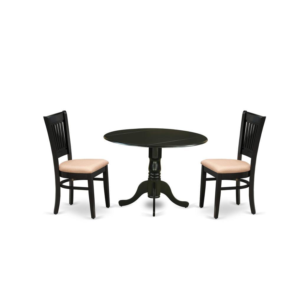 Black Round Drop Leaf Dining Table Set with Upholstered Chairs