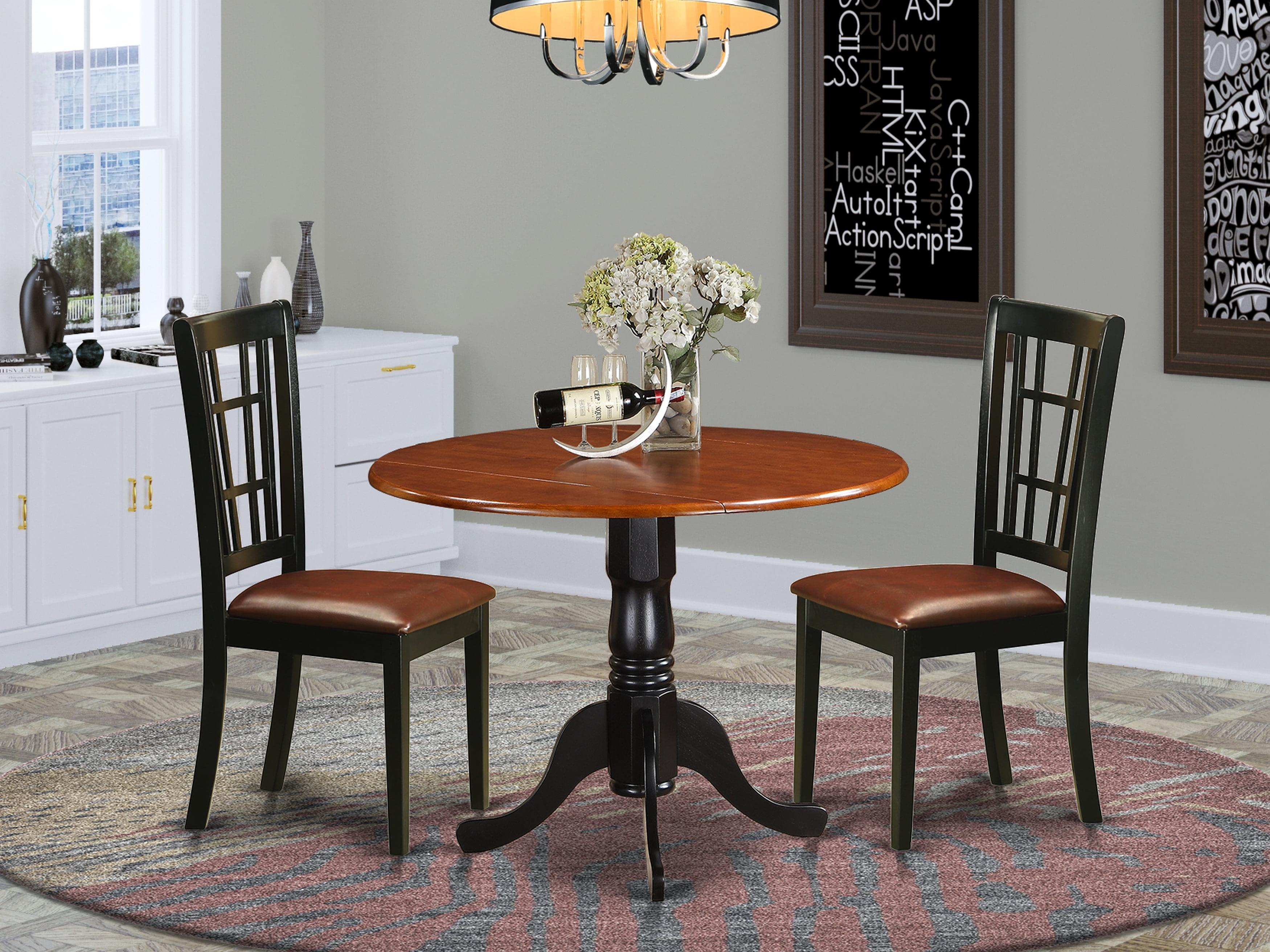 East West Furniture Dublin 3-piece Wood Dining Table Set in Black and Cherry