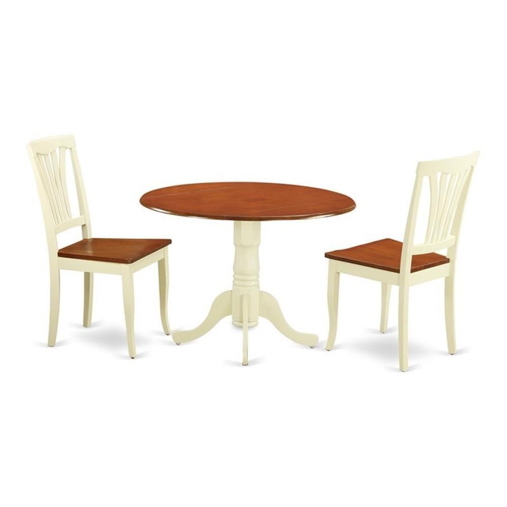 Cream and Cherry Round Wood Drop Leaf Dining Set